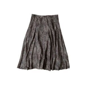 Kate Hill Gray and Pink Silk Animal Print Midi Length Flouncy Skirt Women's 12